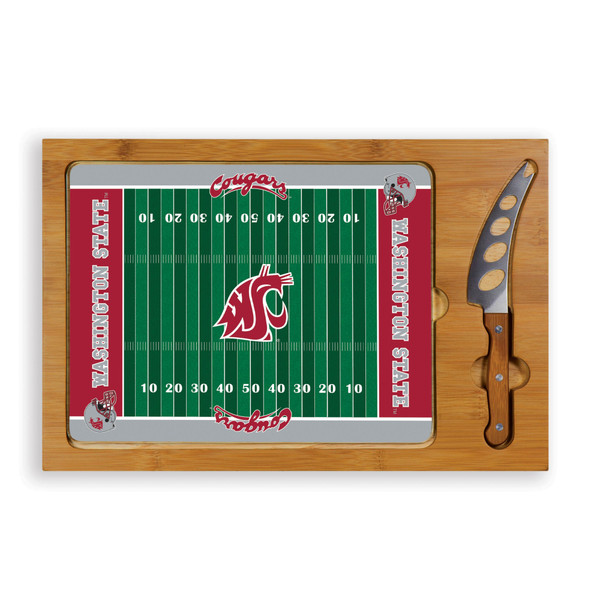 Washington State Cougars Football Field Icon Glass Top Cutting Board & Knife Set, (Parawood & Bamboo)