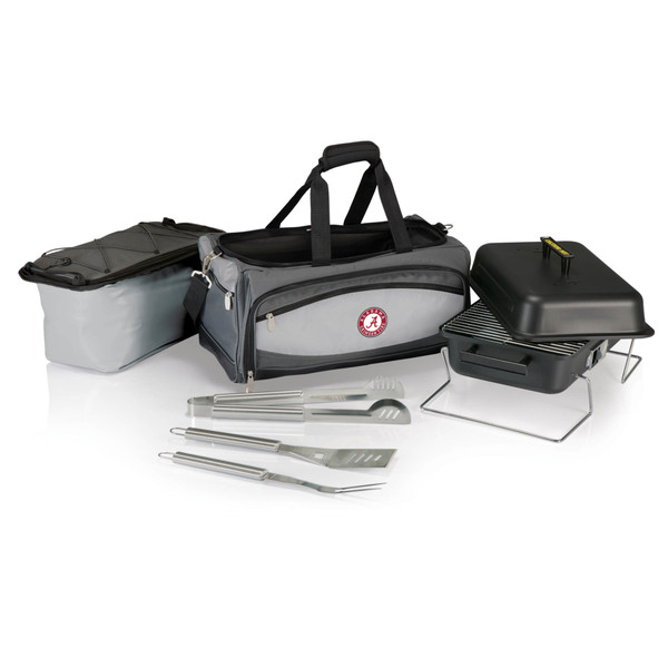Alabama Crimson Tide Buccaneer Portable Charcoal Grill & Cooler Tote, (Black with Gray Accents)