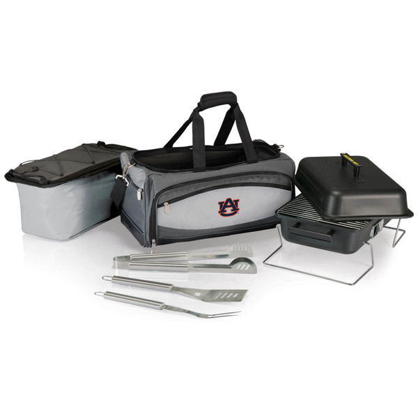 Auburn Tigers Buccaneer Portable Charcoal Grill & Cooler Tote, (Black with Gray Accents)