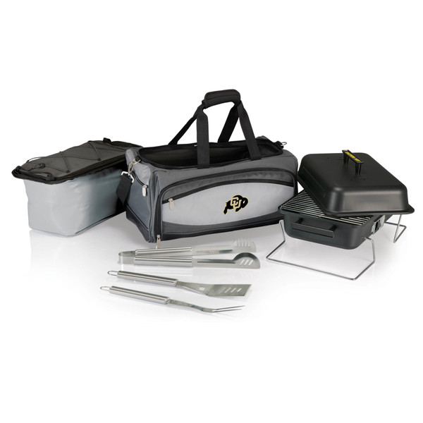 Colorado Buffaloes Buccaneer Portable Charcoal Grill & Cooler Tote, (Black with Gray Accents)