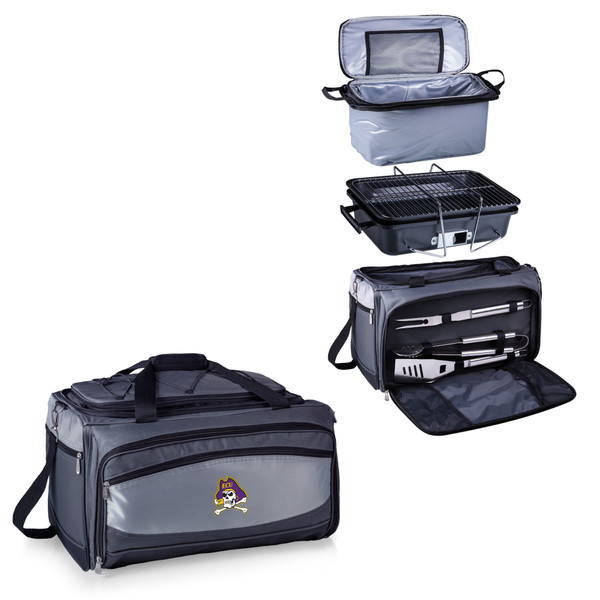 East Carolina Pirates Buccaneer Portable Charcoal Grill & Cooler Tote, (Black with Gray Accents)