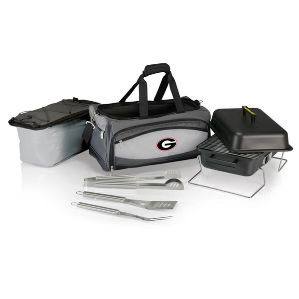Georgia Bulldogs Buccaneer Portable Charcoal Grill & Cooler Tote, (Black with Gray Accents)