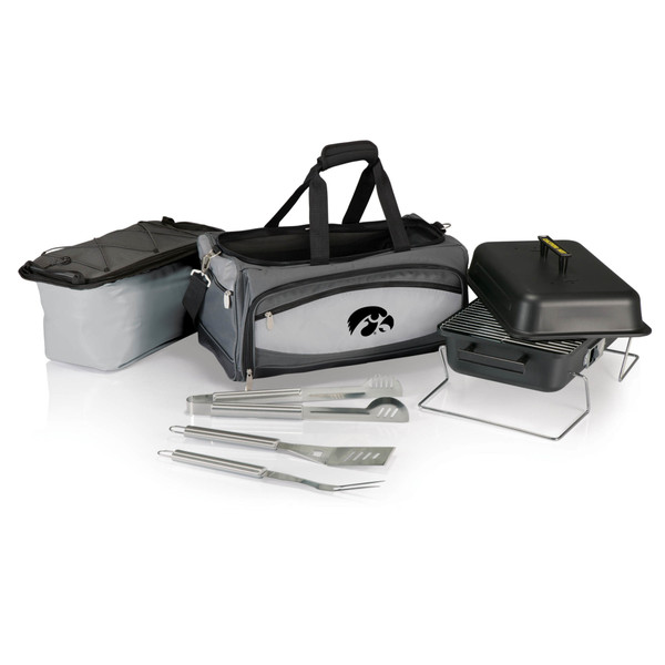 Iowa Hawkeyes Buccaneer Portable Charcoal Grill & Cooler Tote, (Black with Gray Accents)