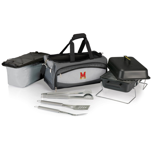 Maryland Terrapins Buccaneer Portable Charcoal Grill & Cooler Tote, (Black with Gray Accents)