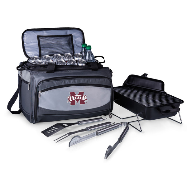 Mississippi State Bulldogs Buccaneer Portable Charcoal Grill & Cooler Tote, (Black with Gray Accents)