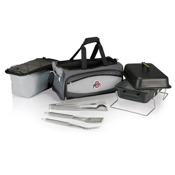 Ohio State Buckeyes Buccaneer Portable Charcoal Grill & Cooler Tote, (Black with Gray Accents)