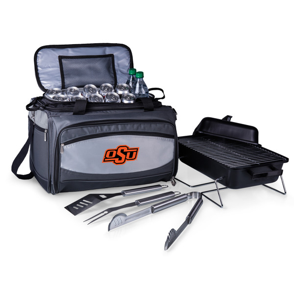 Oklahoma State Cowboys Buccaneer Portable Charcoal Grill & Cooler Tote, (Black with Gray Accents)