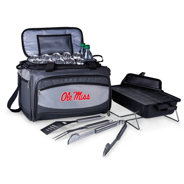 Ole Miss Rebels Buccaneer Portable Charcoal Grill & Cooler Tote, (Black with Gray Accents)