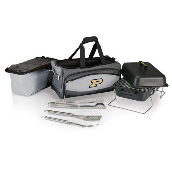 Purdue Boilermakers Buccaneer Portable Charcoal Grill & Cooler Tote, (Black with Gray Accents)