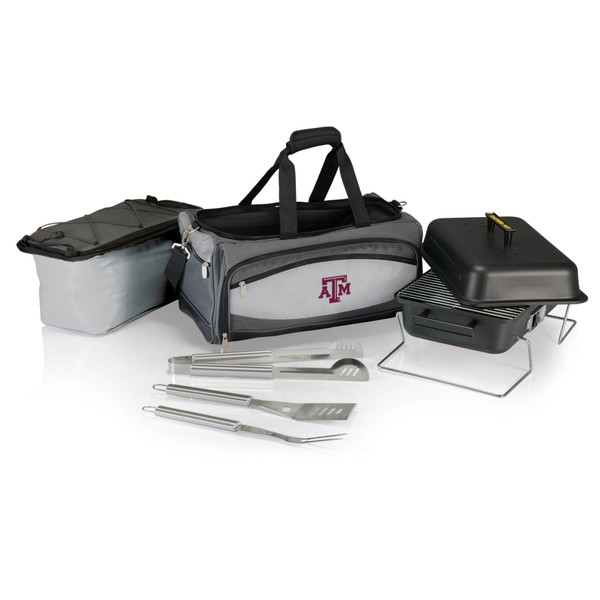 Texas A&M Aggies Buccaneer Portable Charcoal Grill & Cooler Tote, (Black with Gray Accents)