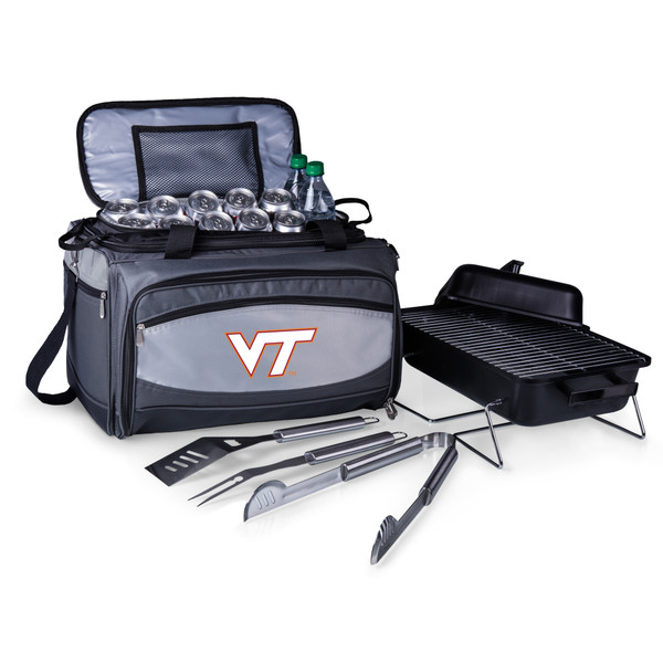 Virginia Tech Hokies Buccaneer Portable Charcoal Grill & Cooler Tote, (Black with Gray Accents)