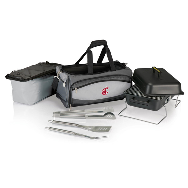 Washington State Cougars Buccaneer Portable Charcoal Grill & Cooler Tote, (Black with Gray Accents)