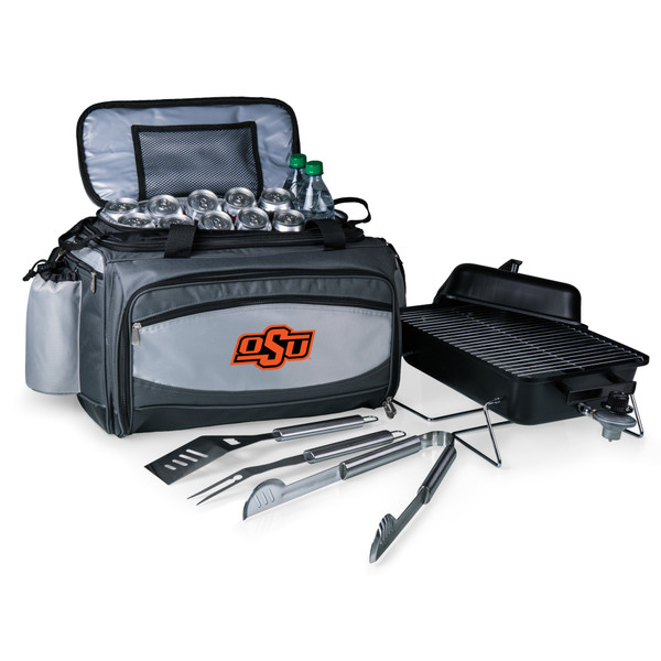 Oklahoma State Cowboys Vulcan Portable Propane Grill & Cooler Tote, (Black with Gray Accents)