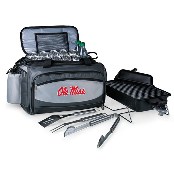 Ole Miss Rebels Vulcan Portable Propane Grill & Cooler Tote, (Black with Gray Accents)