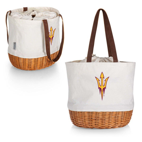 Arizona State Sun Devils Coronado Canvas and Willow Basket Tote, (Beige Canvas)