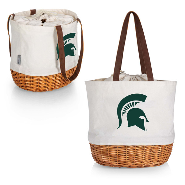 Michigan State Spartans Coronado Canvas and Willow Basket Tote, (Beige Canvas)