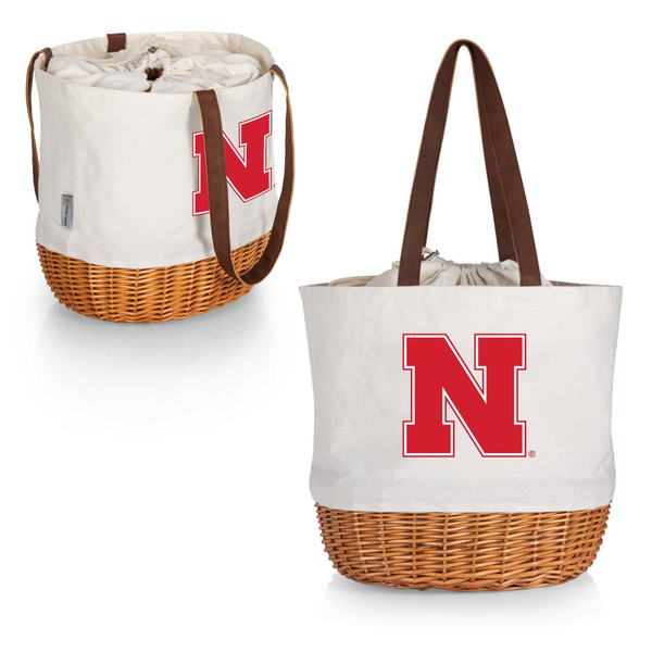 Nebraska Cornhuskers Coronado Canvas and Willow Basket Tote, (Beige Canvas)