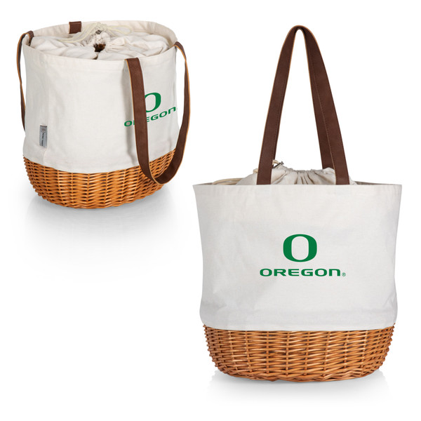 Oregon Ducks Coronado Canvas and Willow Basket Tote, (Beige Canvas)