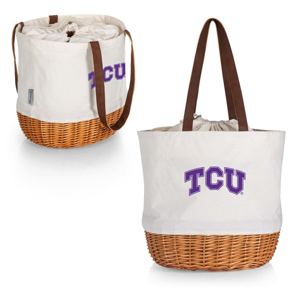 TCU Horned Frogs Coronado Canvas and Willow Basket Tote, (Beige Canvas)
