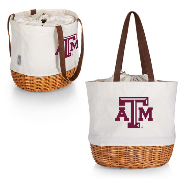 Texas A&M Aggies Coronado Canvas and Willow Basket Tote, (Beige Canvas)