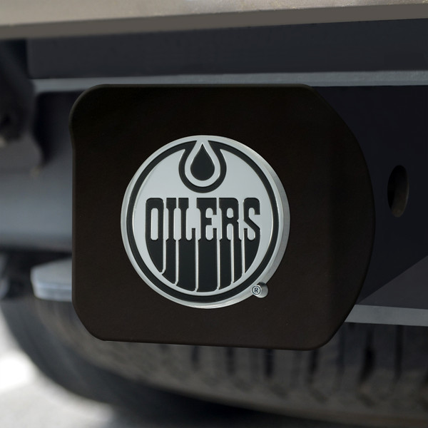 NHL - Edmonton Oilers Hitch Cover - Chrome on Black 3.4"x4"