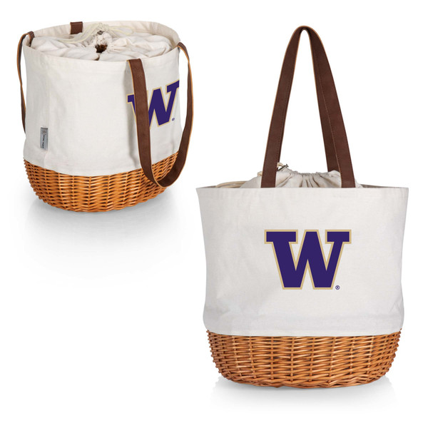 Washington Huskies Coronado Canvas and Willow Basket Tote, (Beige Canvas)