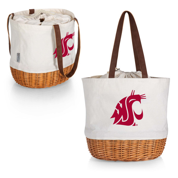 Washington State Cougars Coronado Canvas and Willow Basket Tote, (Beige Canvas)