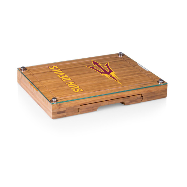 Arizona State Sun Devils Concerto Glass Top Cheese Cutting Board & Tools Set, (Bamboo)