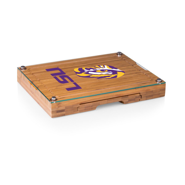 LSU Tigers Concerto Glass Top Cheese Cutting Board & Tools Set, (Bamboo)