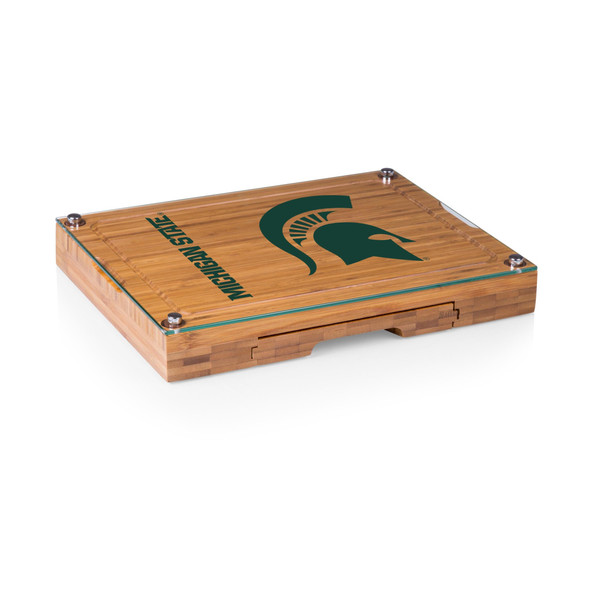 Michigan State Spartans Concerto Glass Top Cheese Cutting Board & Tools Set, (Bamboo)