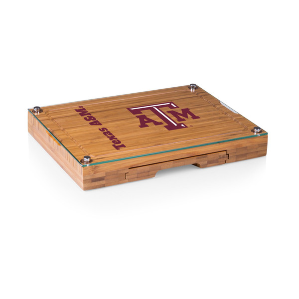 Texas A&M Aggies Concerto Glass Top Cheese Cutting Board & Tools Set, (Bamboo)