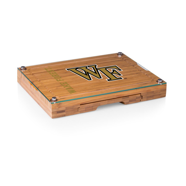Wake Forest Demon Deacons Concerto Glass Top Cheese Cutting Board & Tools Set, (Bamboo)