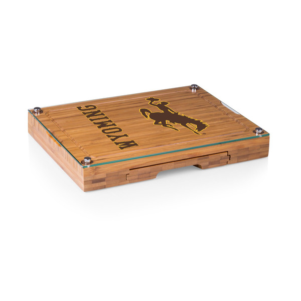 Wyoming Cowboys Concerto Glass Top Cheese Cutting Board & Tools Set, (Bamboo)