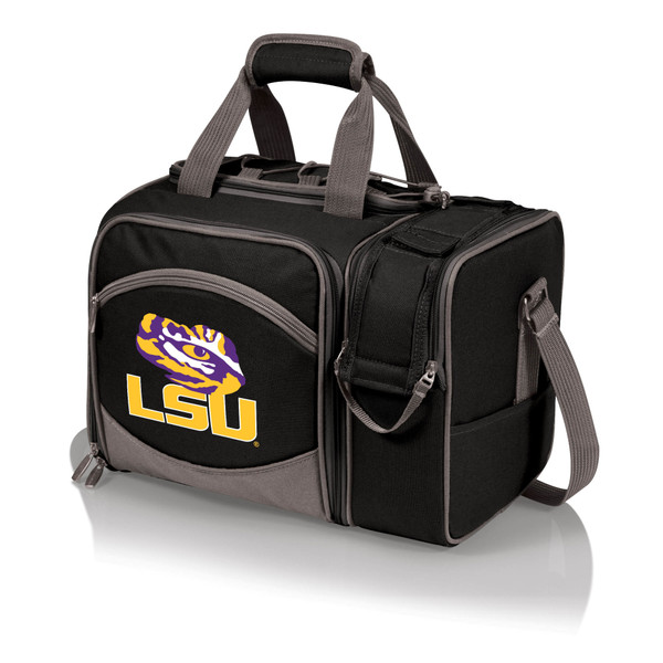 LSU Tigers Malibu Picnic Basket Cooler, (Black with Gray Accents)