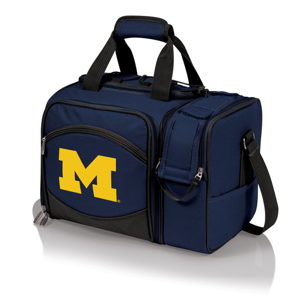 Michigan Wolverines Malibu Picnic Basket Cooler, (Navy Blue with Black Accents)