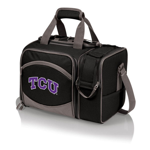 TCU Horned Frogs Malibu Picnic Basket Cooler, (Black with Gray Accents)