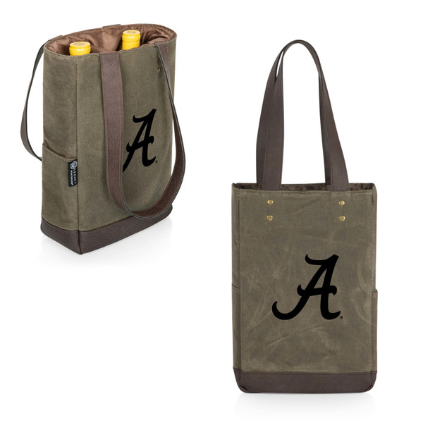 Alabama Crimson Tide 2 Bottle Insulated Wine Cooler Bag, (Khaki Green with Beige Accents)