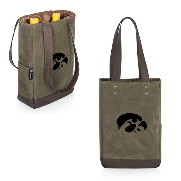 Iowa Hawkeyes 2 Bottle Insulated Wine Cooler Bag, (Khaki Green with Beige Accents)