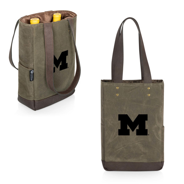 Michigan Wolverines 2 Bottle Insulated Wine Cooler Bag, (Khaki Green with Beige Accents)