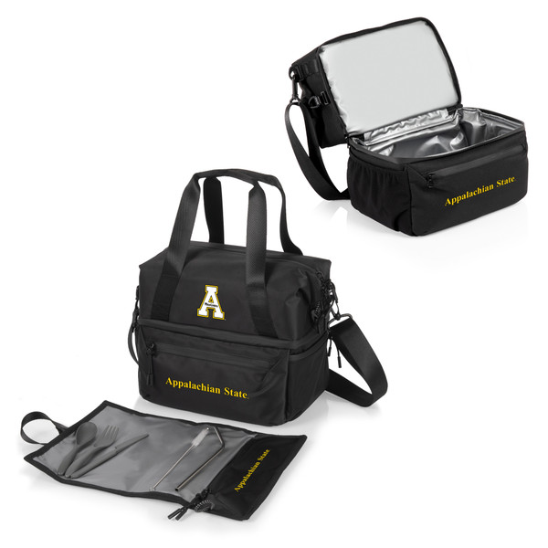 App State Mountaineers Tarana Lunch Bag Cooler with Utensils, (Carbon Black)