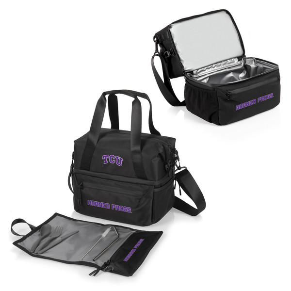 TCU Horned Frogs Tarana Lunch Bag Cooler with Utensils, (Carbon Black)