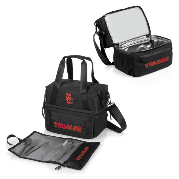 USC Trojans Tarana Lunch Bag Cooler with Utensils, (Carbon Black)