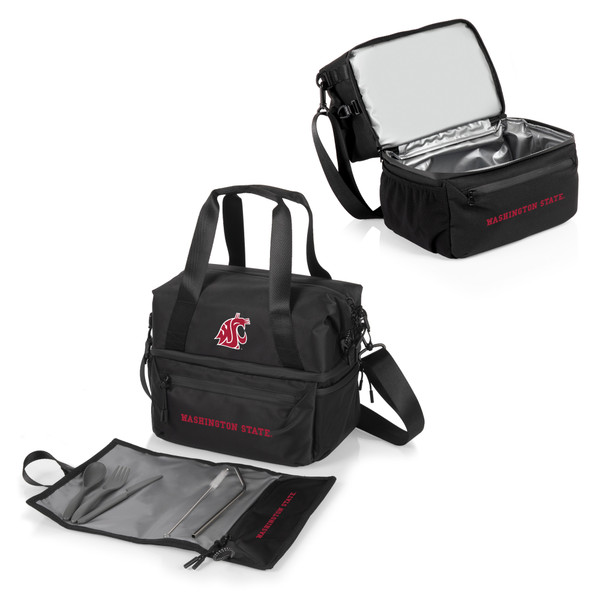 Washington State Cougars Tarana Lunch Bag Cooler with Utensils, (Carbon Black)