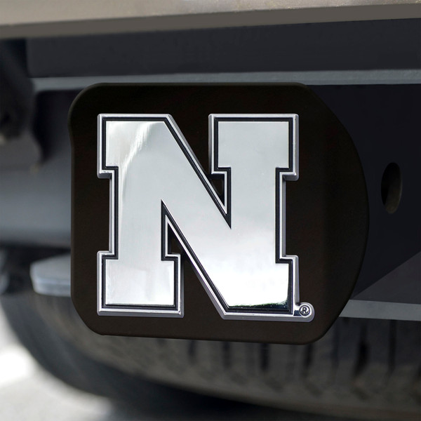 University of Nebraska Hitch Cover - Chrome on Black 3.4"x4"