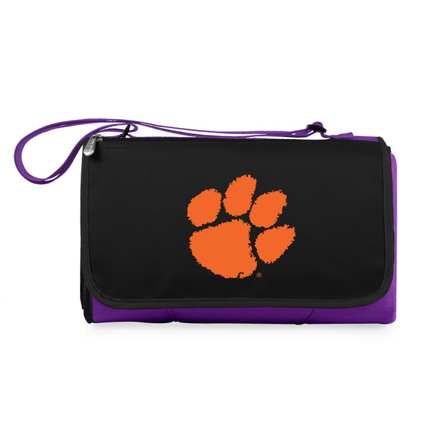 Clemson Tigers Blanket Tote Outdoor Picnic Blanket, (Purple with Black Flap)