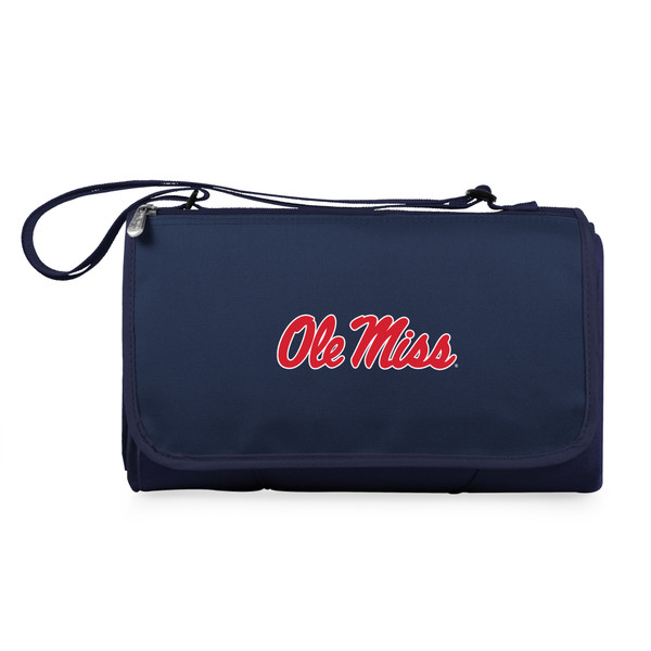 Ole Miss Rebels Blanket Tote Outdoor Picnic Blanket, (Navy Blue with Black Flap)