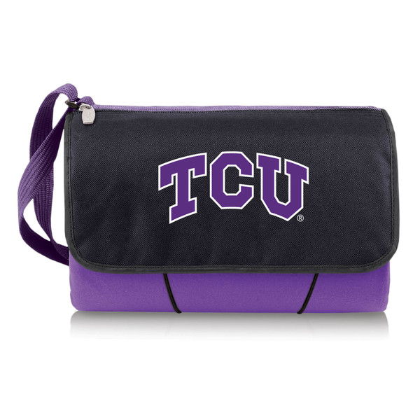 TCU Horned Frogs Blanket Tote Outdoor Picnic Blanket, (Purple with Black Flap)