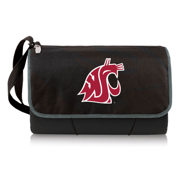 Washington State Cougars Blanket Tote Outdoor Picnic Blanket, (Black with Black Exterior)