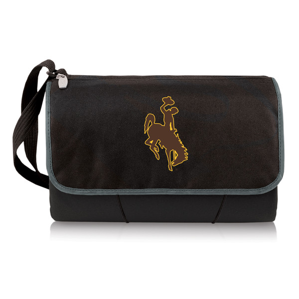 Wyoming Cowboys Blanket Tote Outdoor Picnic Blanket, (Black with Black Exterior)