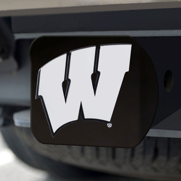 University of Wisconsin Hitch Cover - Chrome on Black 3.4"x4"